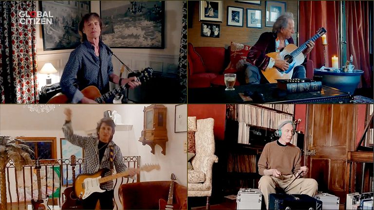 Mick Jagger, Keith Richards, Ronnie Wood et Charlie Watts des Rolling Stones se produisent depuis leur domicile