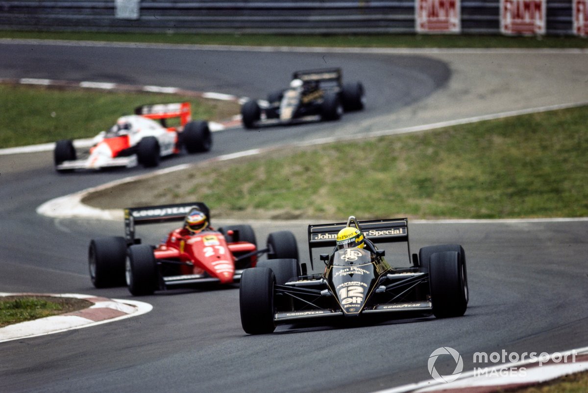 Ayrton Senna, Lotus 97T Renault mène Michele Alboreto, Ferrari 156/85