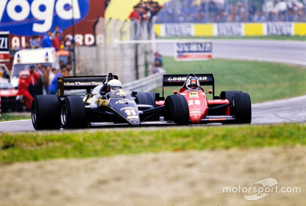 Elio de Angelis, Lotus 97T Renault, dirige Stefan Johansson, Ferrari 156/85