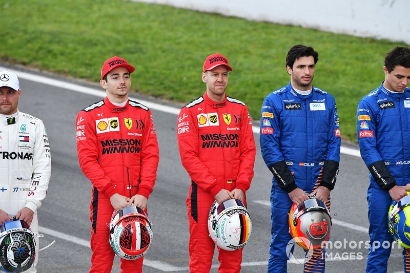 Charles Leclerc, Ferrari, Sebastian Vettel, Ferrari et Carlos Sainz, McLaren 