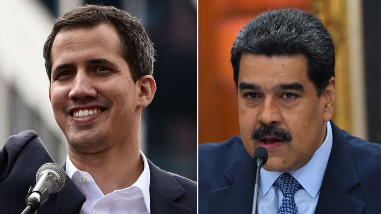 Juan Guaido (L) et le président Nicolas Maduro