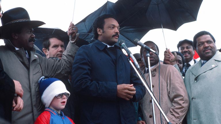 Campagne du candidat présidentiel américain Jesse Jackson, Columbia, Missouri, 16 avril 1984