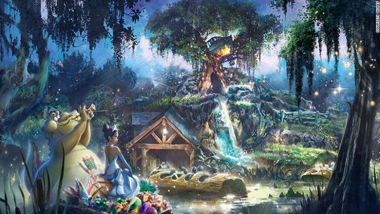 Le nouveau Splash Mountain sera basé sur le film Princess and the Frog après le dernier baiser.  Pic: Disney

