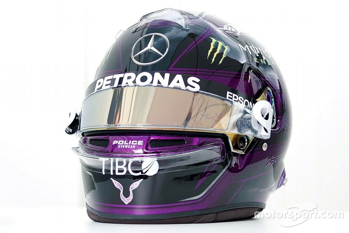 Lewis Hamilton, détail du casque Mercedes AMG F1