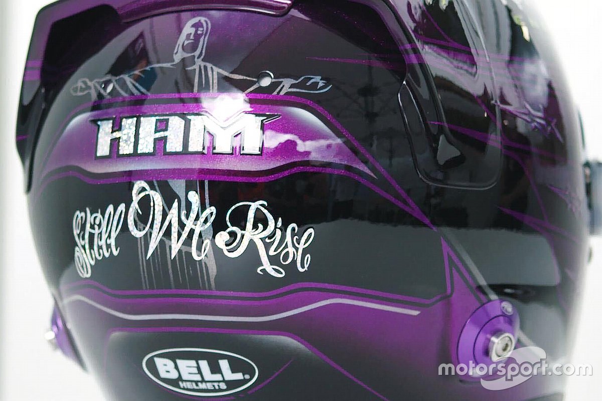 Lewis Hamilton, détail du casque Mercedes AMG F1