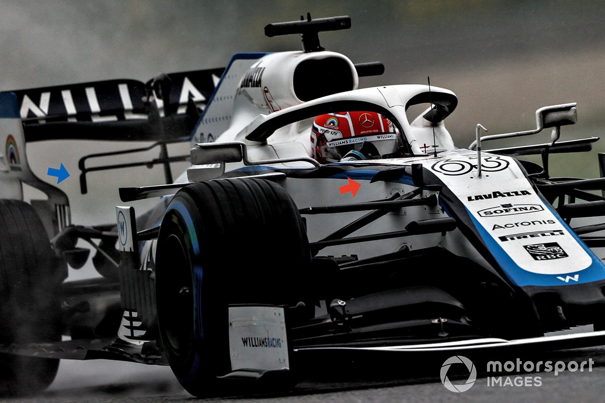 George Russell, Williams FW43 downwash fin & T-Wing détail 