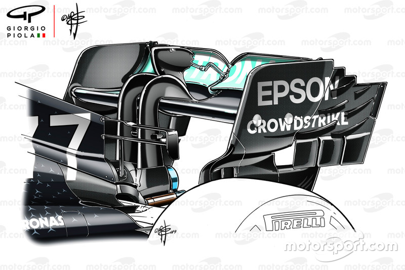 Détail de l'aileron arrière de la Mercedes AMG F1 W10