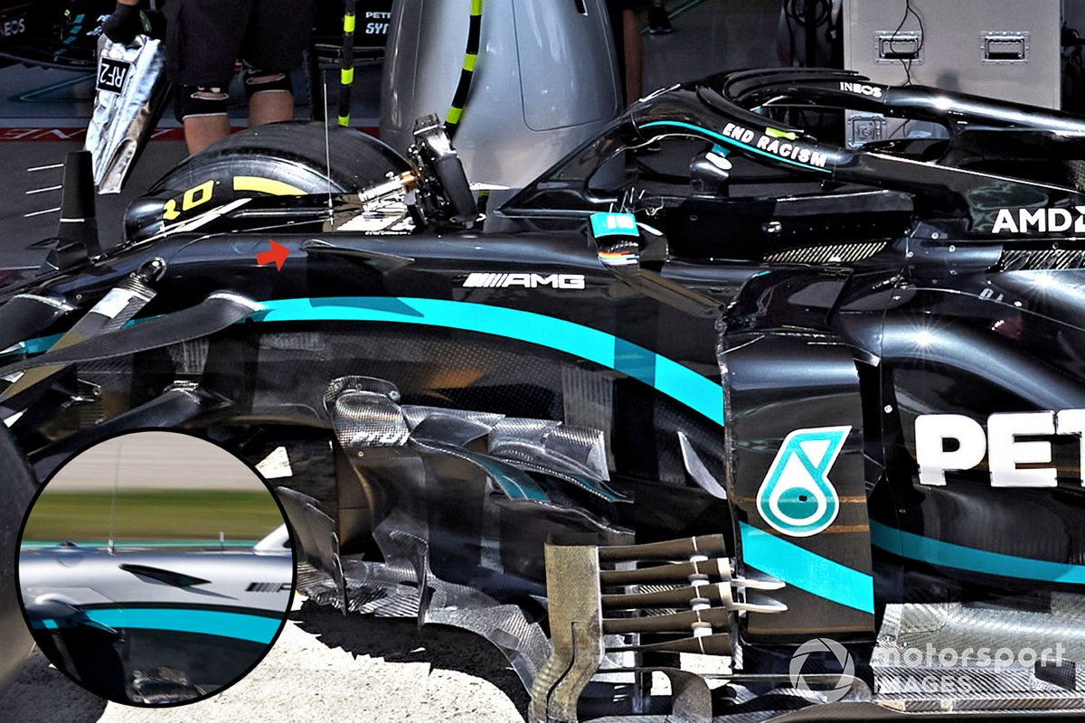 Détail de l'aileron de la Mercedes F1 W11 avec comparaison