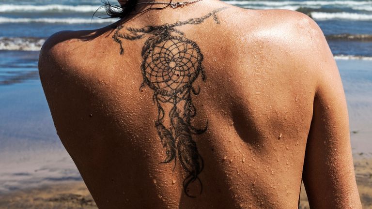 Un tatouage de dreamcatcher.  Image de fichier
