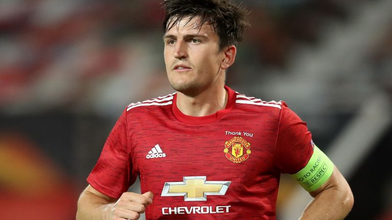 Harry Maguire de Manchester United au cours de l'UEFA Europa League ronde de 16 deuxième match aller à Old Trafford, Manchester.  Mercredi 5 août 2020. Voir l'histoire PA SOCCER Man Utd.  Crédit photo doit se lire: Martin Rickett / PA Wire.