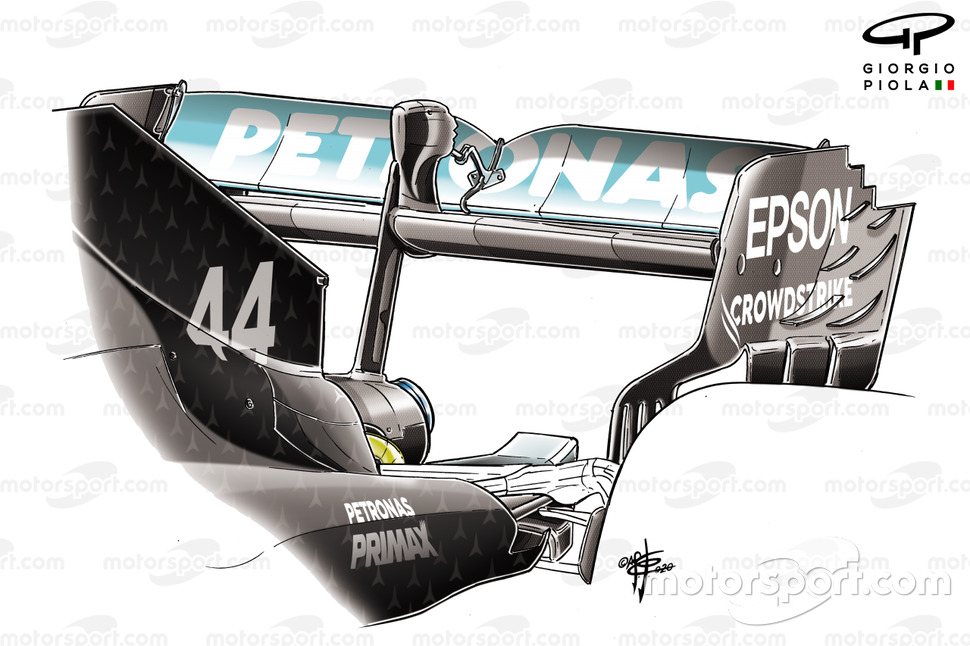 Détail de l'aileron arrière de la Mercedes F1 W11 British GP