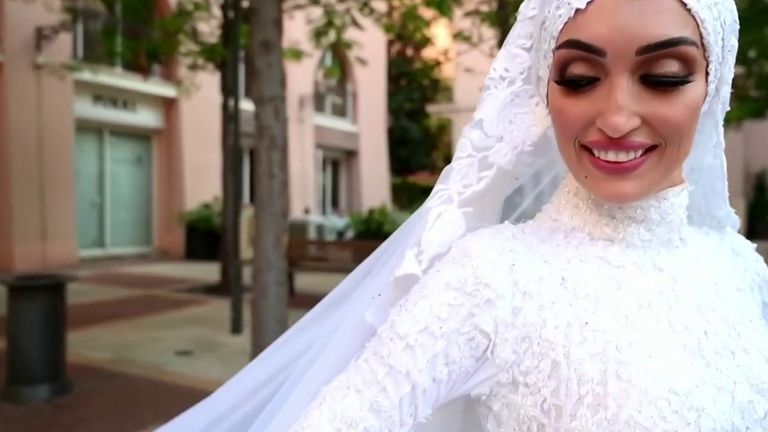 Le bast de Beyrouth capturé lors de la séance photo de la mariée