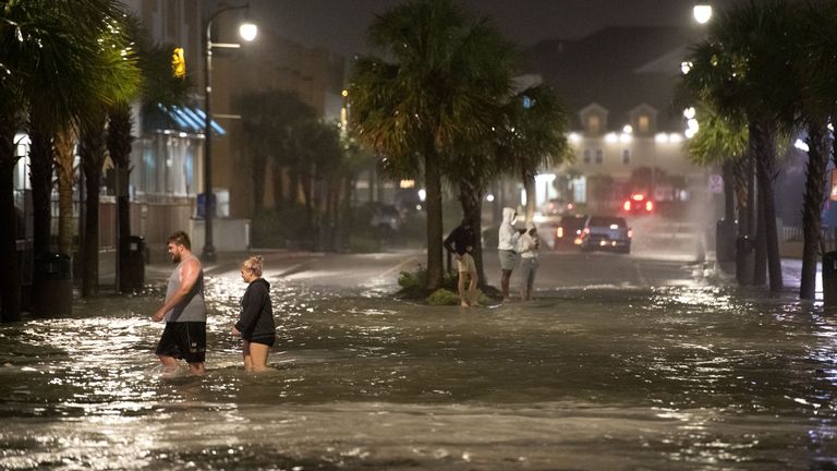 Inondations sur Ocean Boulevard à Myrtle Beach, Caroline du Sud