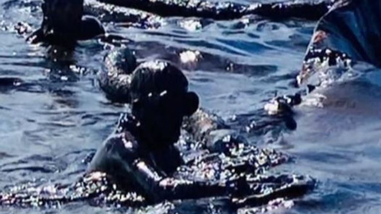 Des plongeurs travaillent pour contenir la marée noire d'un pétrolier à Maurice PIC: GEORGES DE LA TRÉMOILLE / MU PRESS