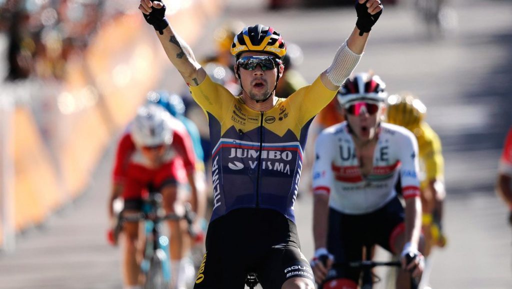 Primoz Roglic se prépare à remporter la quatrième étape du Tour de France avec Nico Roche, le meilleur des Irlandais
