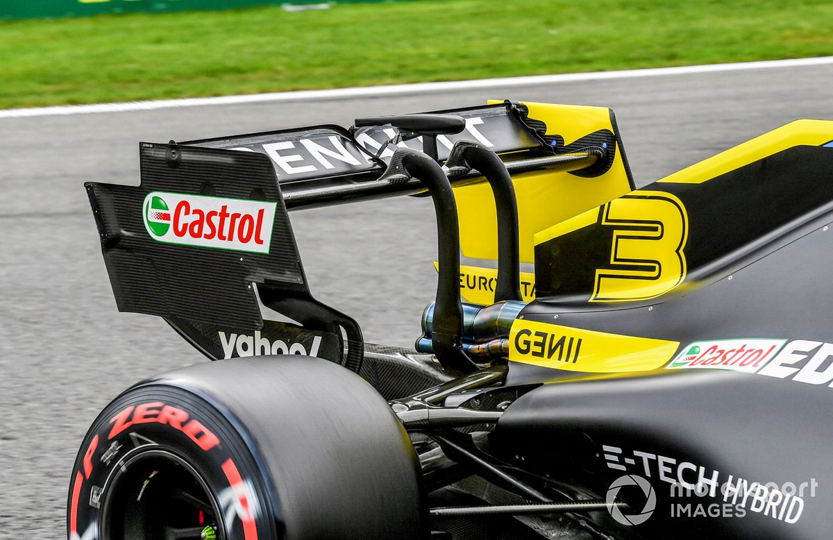 Aile arrière et actionneur DRS sur la voiture de Daniel Ricciardo, Renault F1 Team RS20