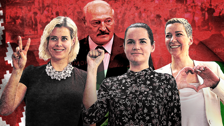 (De gauche à droite) Veronika Tsepkalo, Svetlana Tikhanovskaya et Maria Kolesnikova affrontent le président de longue date du Bélarus, Alaxander Lukashenko