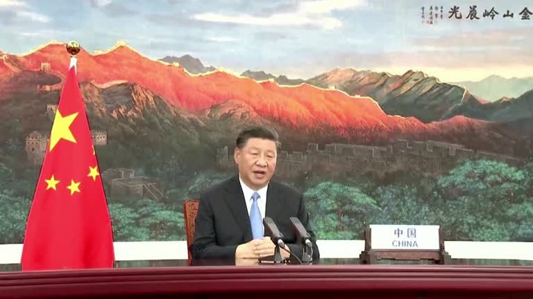 Le président chinois Xi Jinping est photographié dans son discours préenregistré à l'ONU 