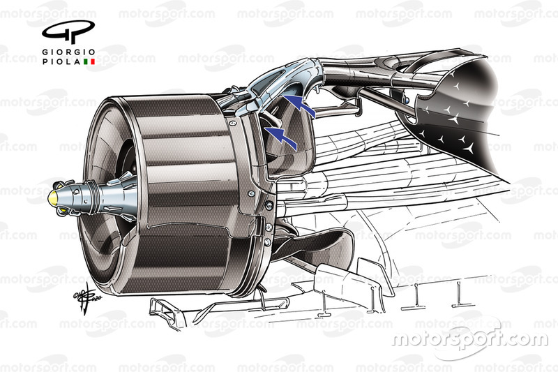 Détail du conduit de freins arrière de la Mercedes AMG F1 W11 