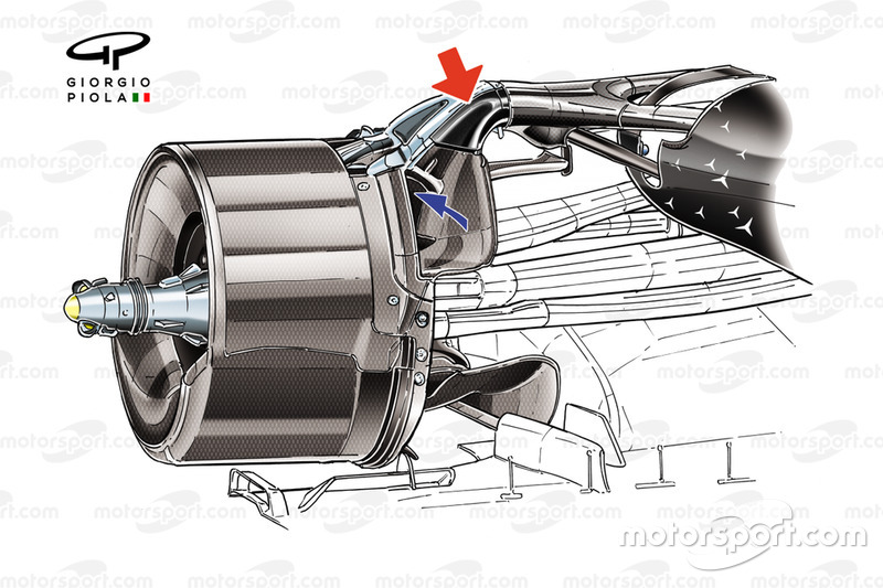 Détail du conduit de freins arrière de la Mercedes AMG F1 W11