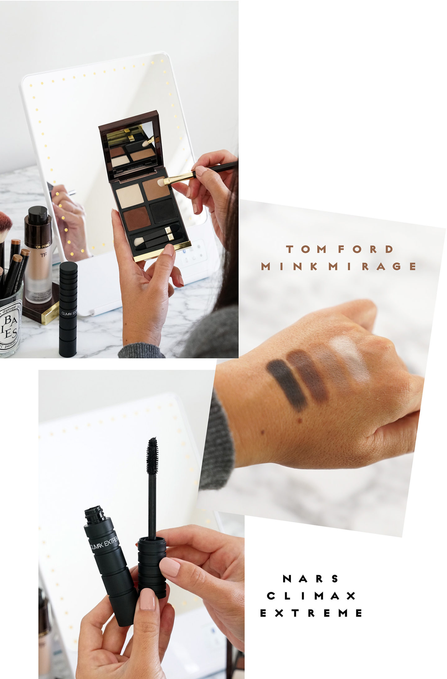 Maquillage pour les yeux Agrafes Tom Ford Mink Mirage et mascara NARS Climax Extreme