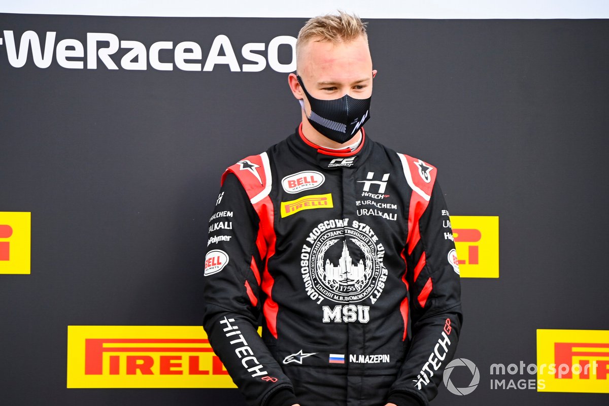 Nikita Mazepin, Hitech Grand Prix, 1ère position, sur le podium
