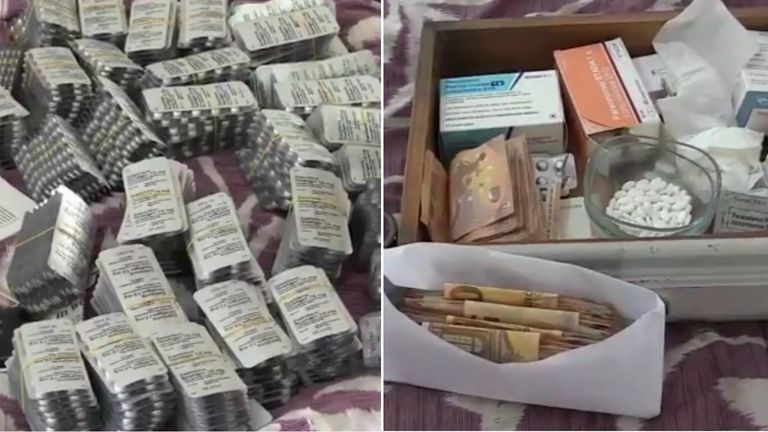 Du cannabis, des pilules, des mobiles, de l'argent et des armes à feu ont été saisis lors du raid.  Pic: Policia Nacional