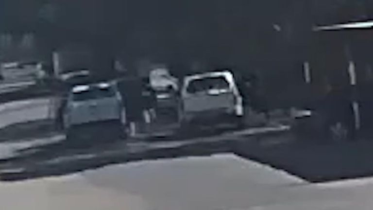 Des images granuleuses de vidéosurveillance semblent montrer que M. Muchehiwa est transféré dans un deuxième véhicule à proximité