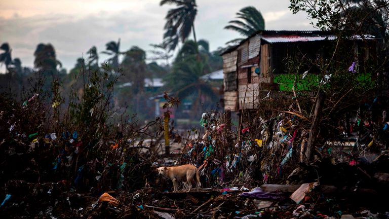 Maisons déjà détruites par l'ouragan Eta, à Bilwi, Puerto Cabezas, Nicaragua