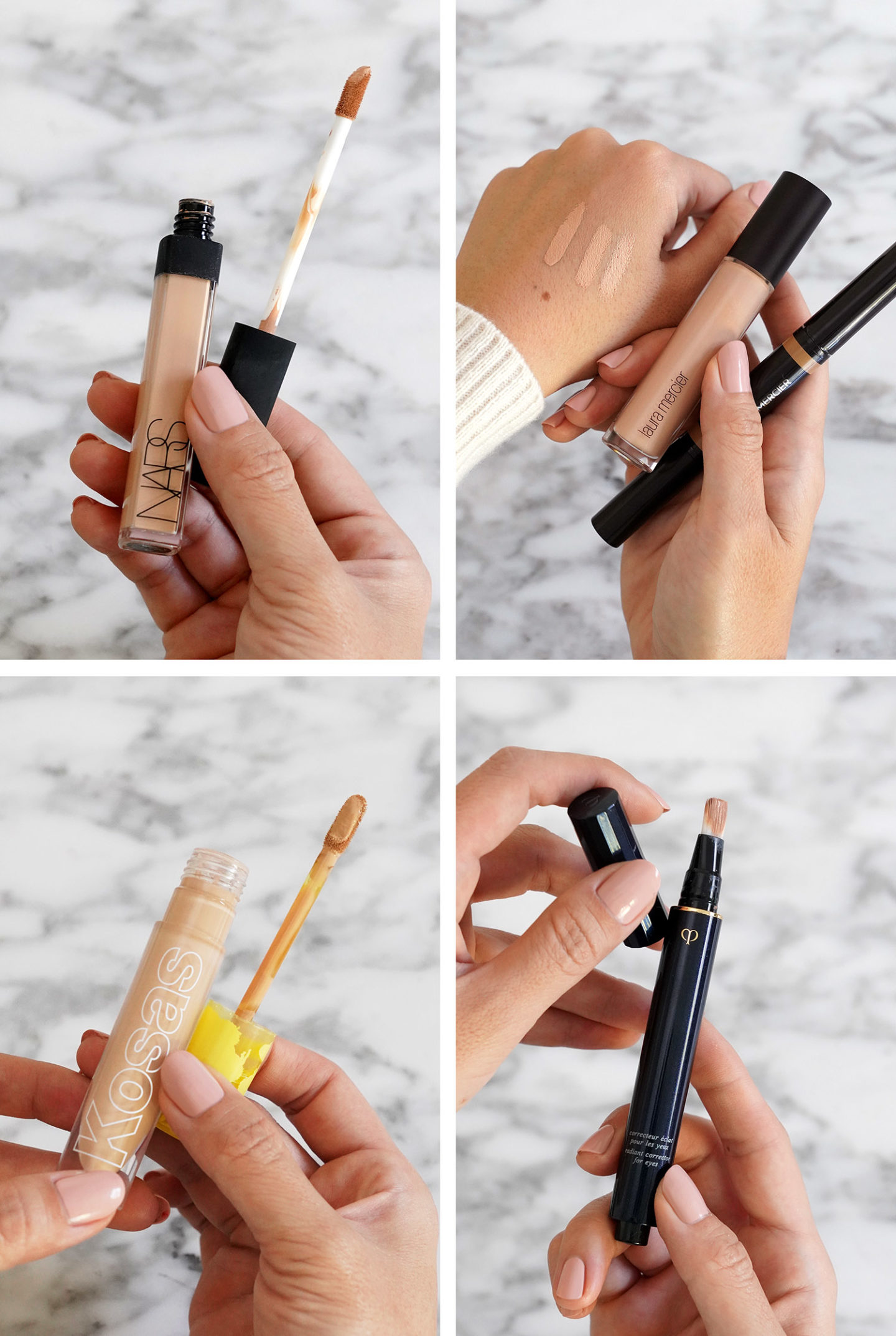 Meilleurs correcteurs Cle de Peau, Laura Mercier, NARS et Kosas