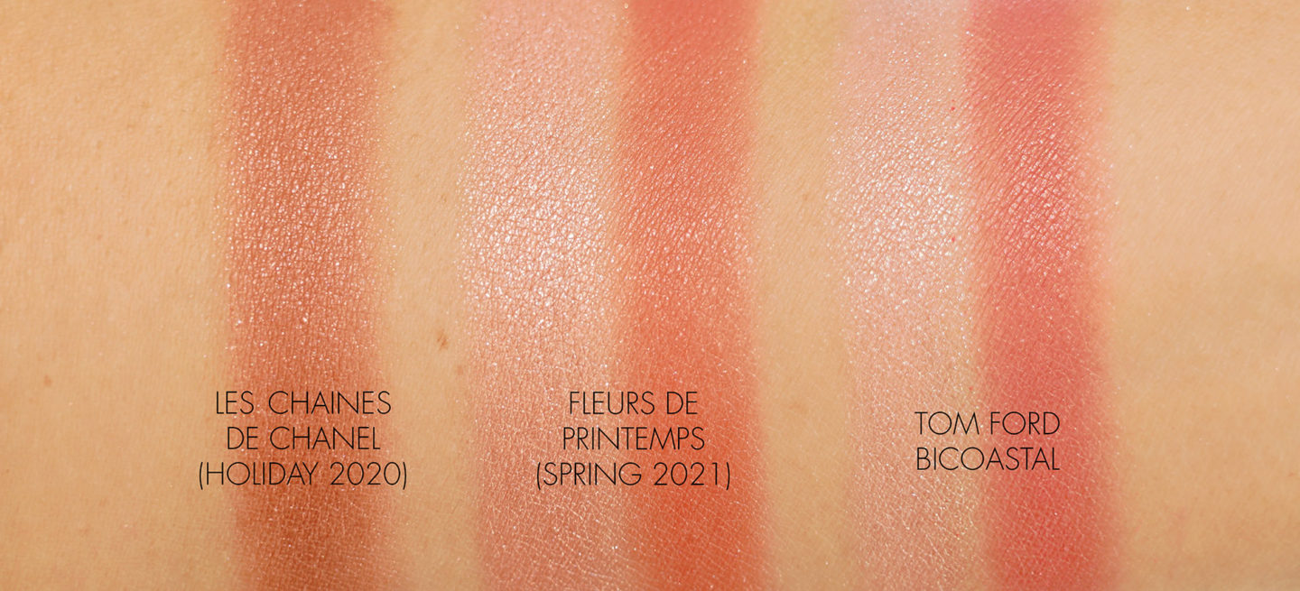 Chanel Chaines de Chanel vs Fleur de Printemps Blush Highlighter Duo vs Tom Ford Bicoastal Swatches