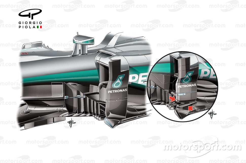 Mercedes F1 W07 Bargeboard et détail du climatiseur sidepod, spécification plus récente