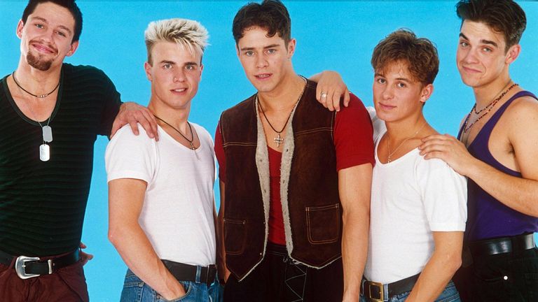 Prenez ça en 1992 (LR): Jason Orange, Gary Barlow, Howard Donald, Mark Owen et Robbie Williams