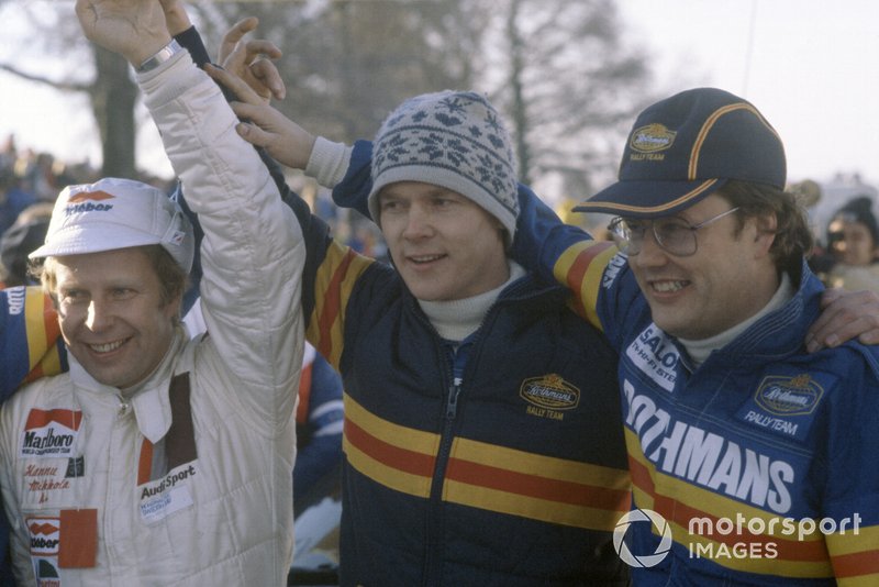 Hannu Mikkola (à gauche), Ari Vatanen et Pentti Airikkala