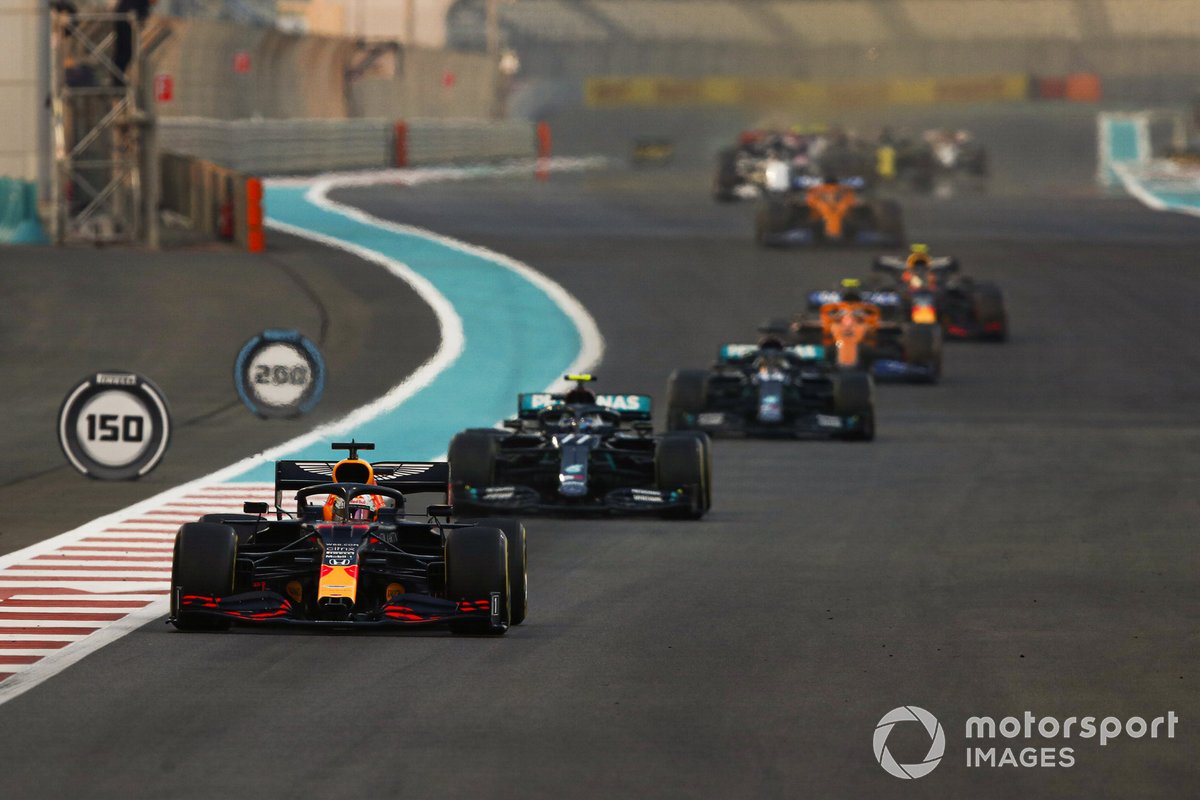 Max Verstappen, Red Bull Racing RB16, Valtteri Bottas, Mercedes F1 W11, Lewis Hamilton, Mercedes F1 W11 et Lando Norris, McLaren MCL35