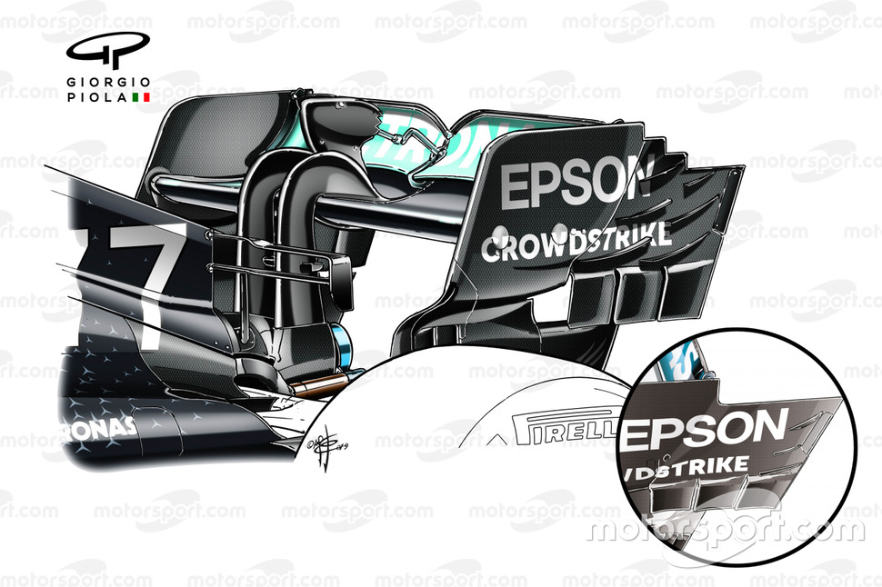 Détail de l'aileron arrière de la Mercdes AMG F1 W10