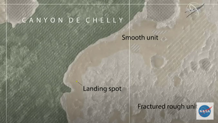Une carte montre le site d'atterrissage et le «Canyon de Chelly» environnant.  Pic: NASA