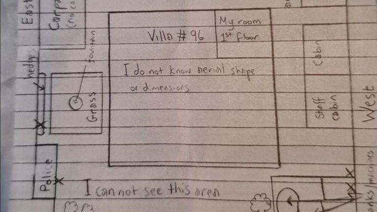 Une carte dessinée par la princesse montre où se trouve sa villa `` prison '' à Dubaï
