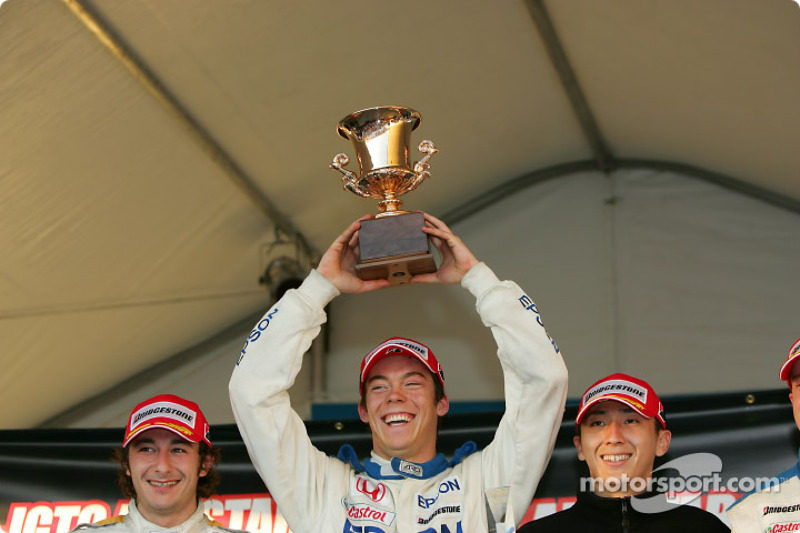Podium GT500: le vainqueur de la course Andre Lotterer détient le trophée
