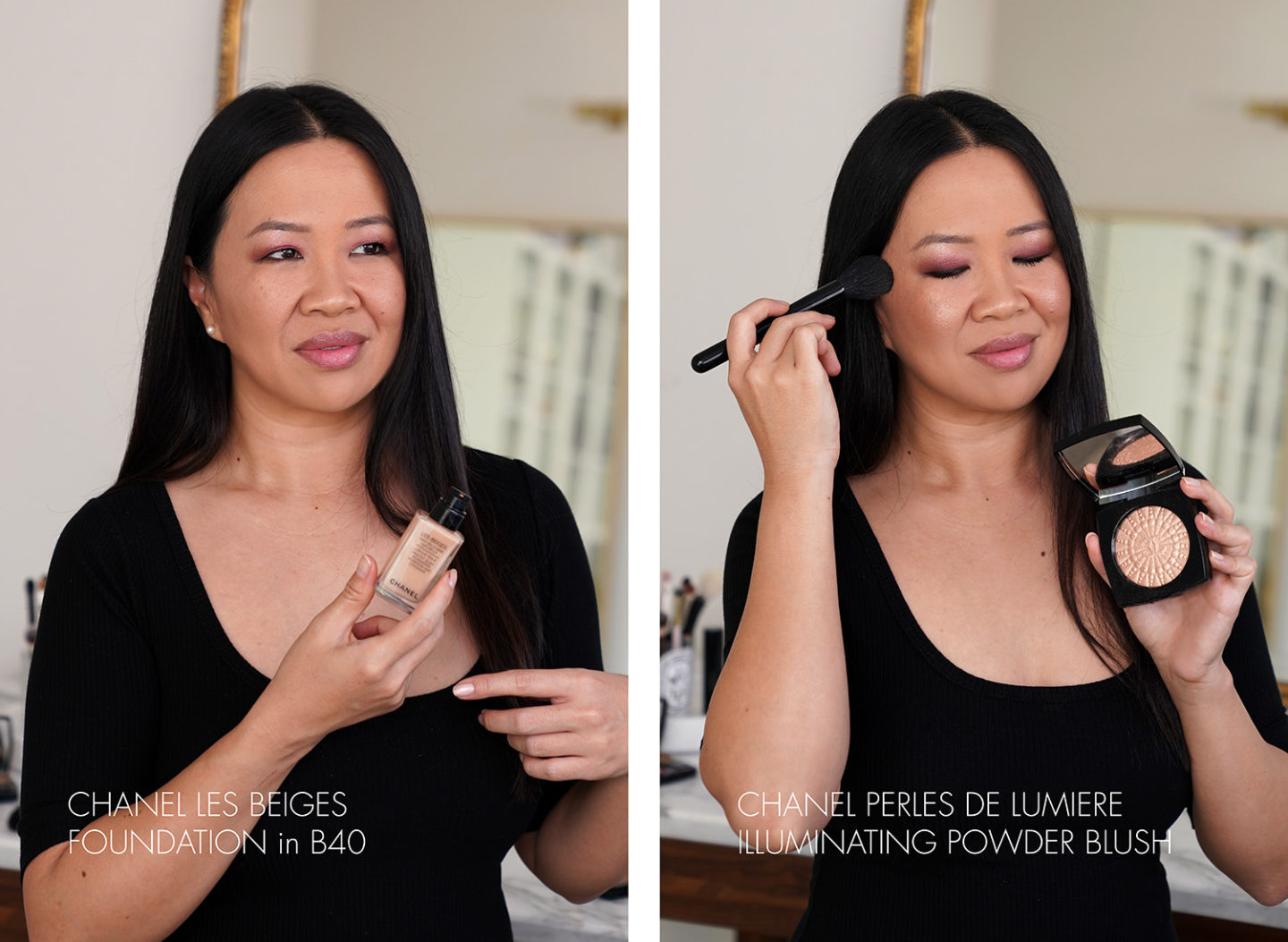 Chanel Les Beiges Foundation in B40 et Perles De Lumiere Illuminating Powder Blush Powder