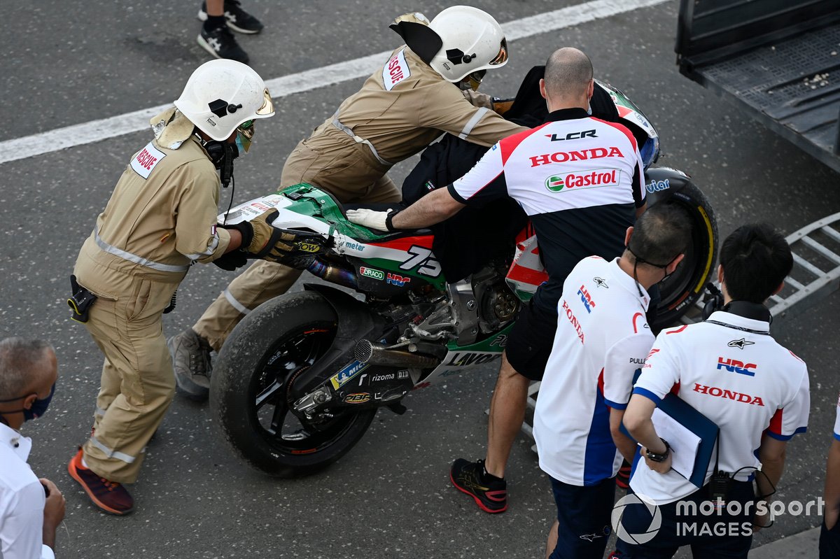 Alex Marquez, moto accidentée de l'équipe LCR Honda