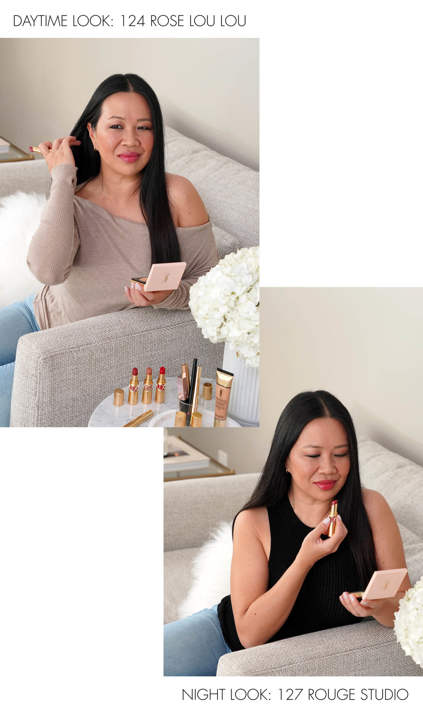 YSL Rouge Volupte Shine Look de jour ou de nuit