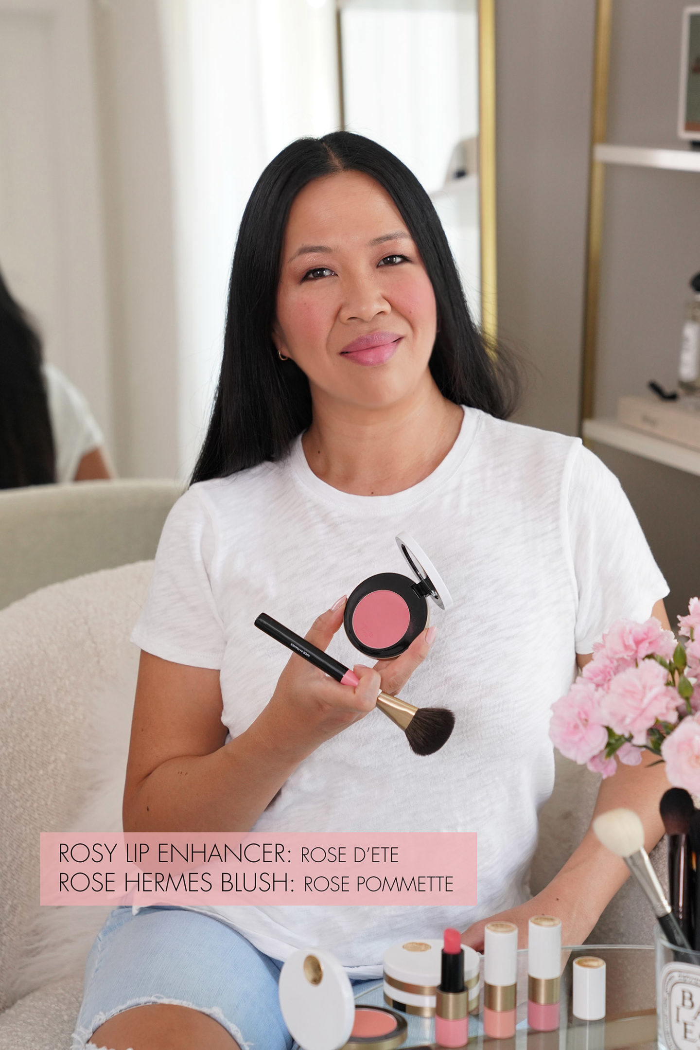 Hermes Rosy Lip Enhancer Rose D'Ete + Pommette de rose en poudre soyeux Blush