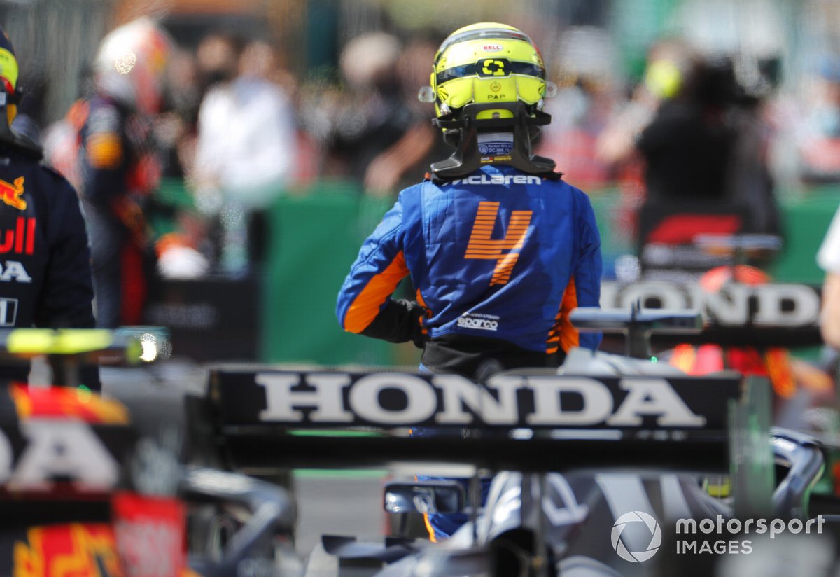 Lando Norris, McLaren, au Parc Ferme