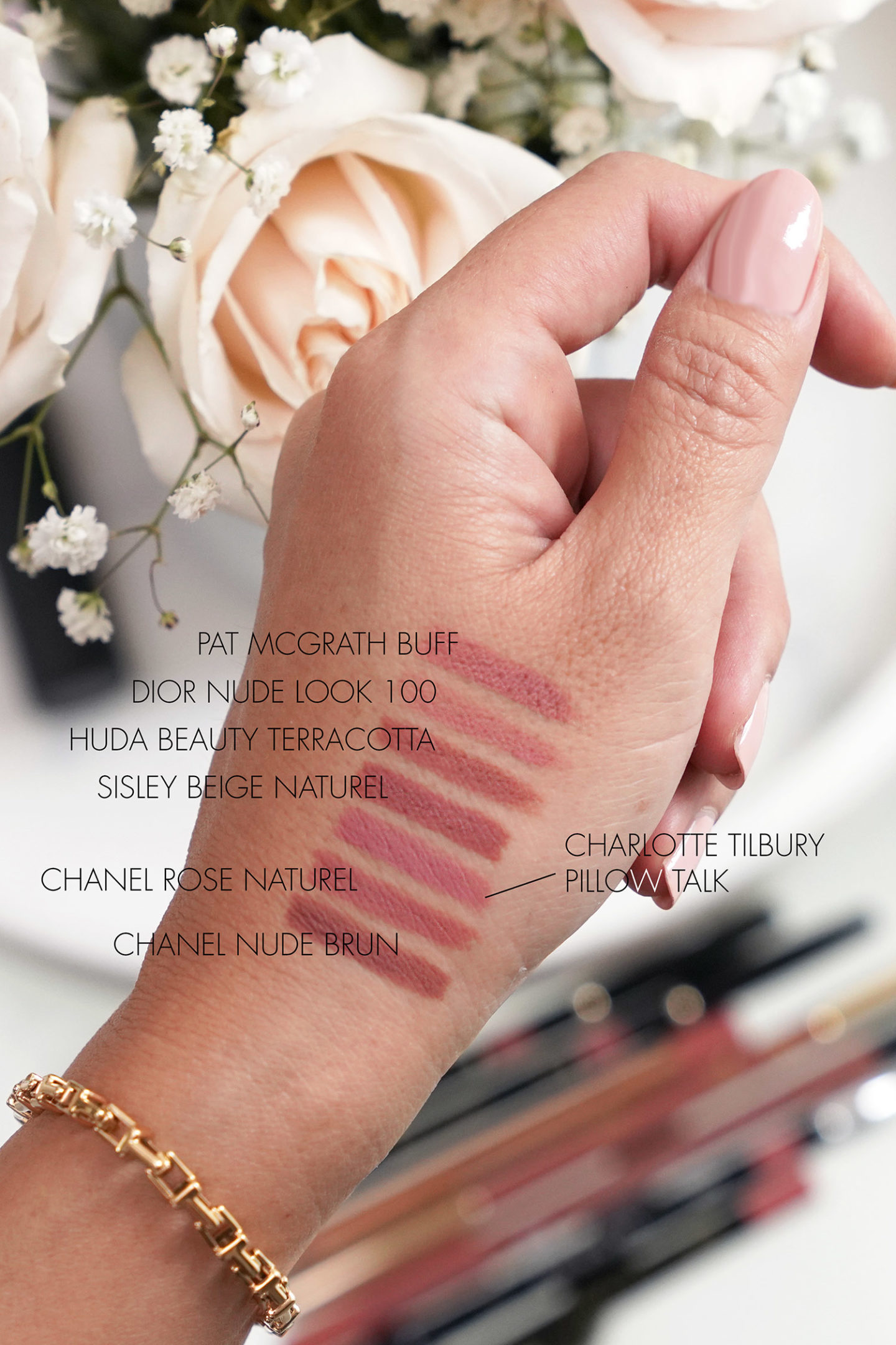 Crayons à lèvres neutres Charlotte Tilbury, Chanel, Dior, Huda