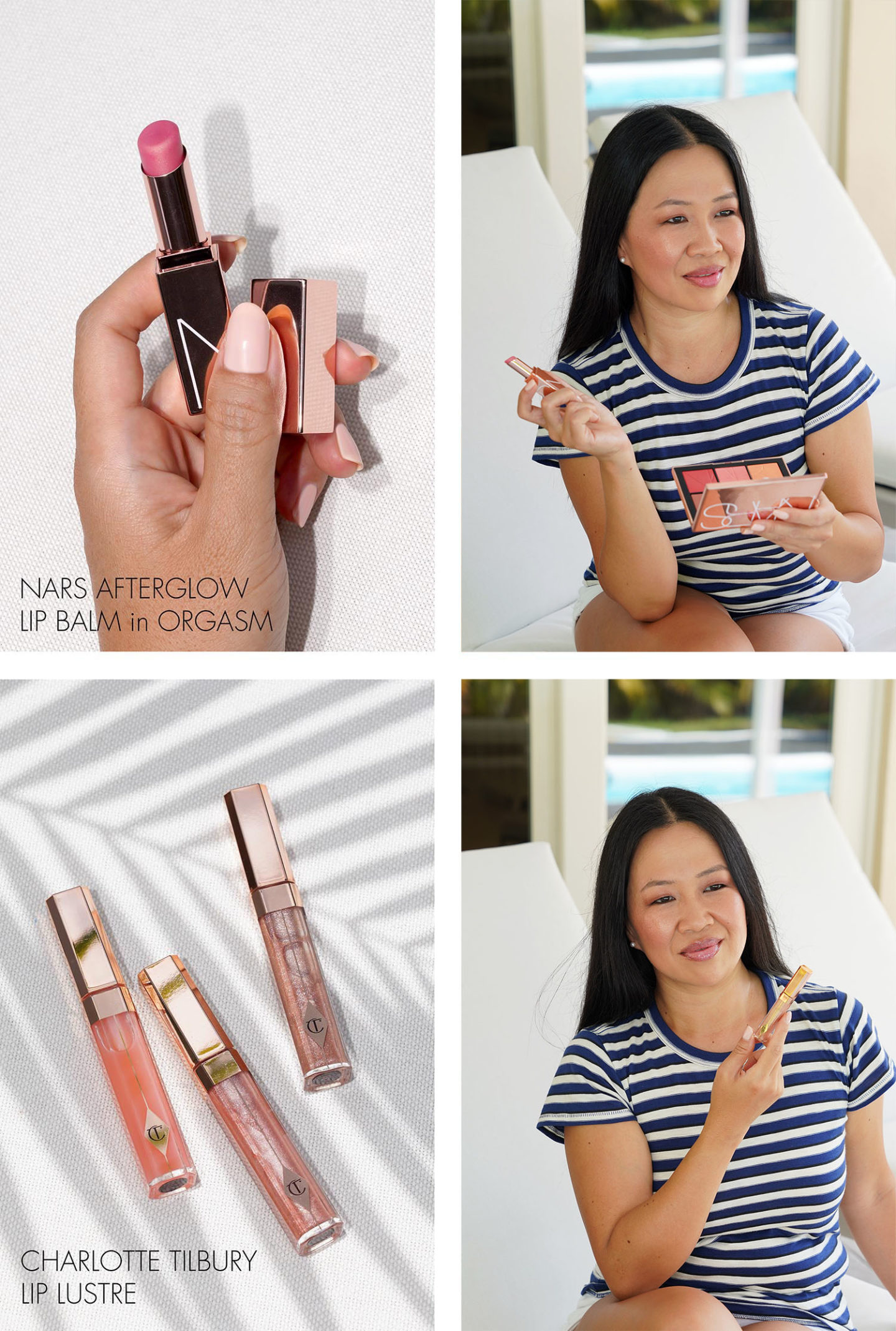 NARS Afterglow Lip Tint dans Orgasm et Charlotte Tilbury Lip Lustre