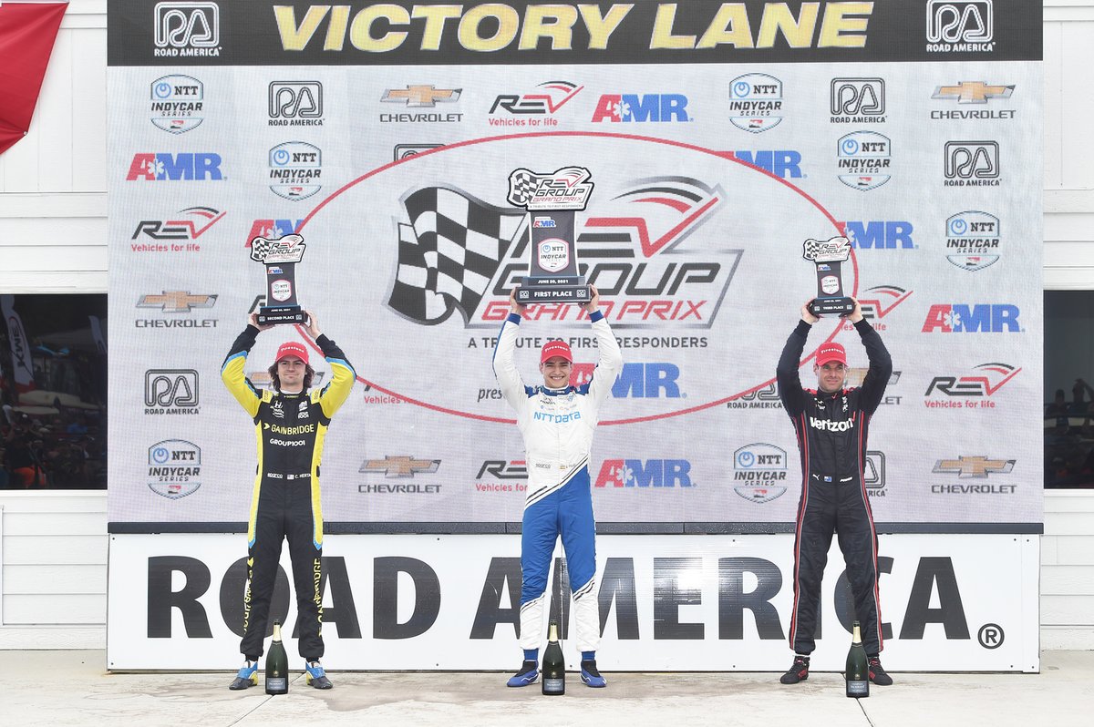 Colton Herta, Andretti Autosport Honda, vainqueur de la course Alex Palou, Chip Ganassi Racing Honda, Will Power, Team Penske Chevrolet