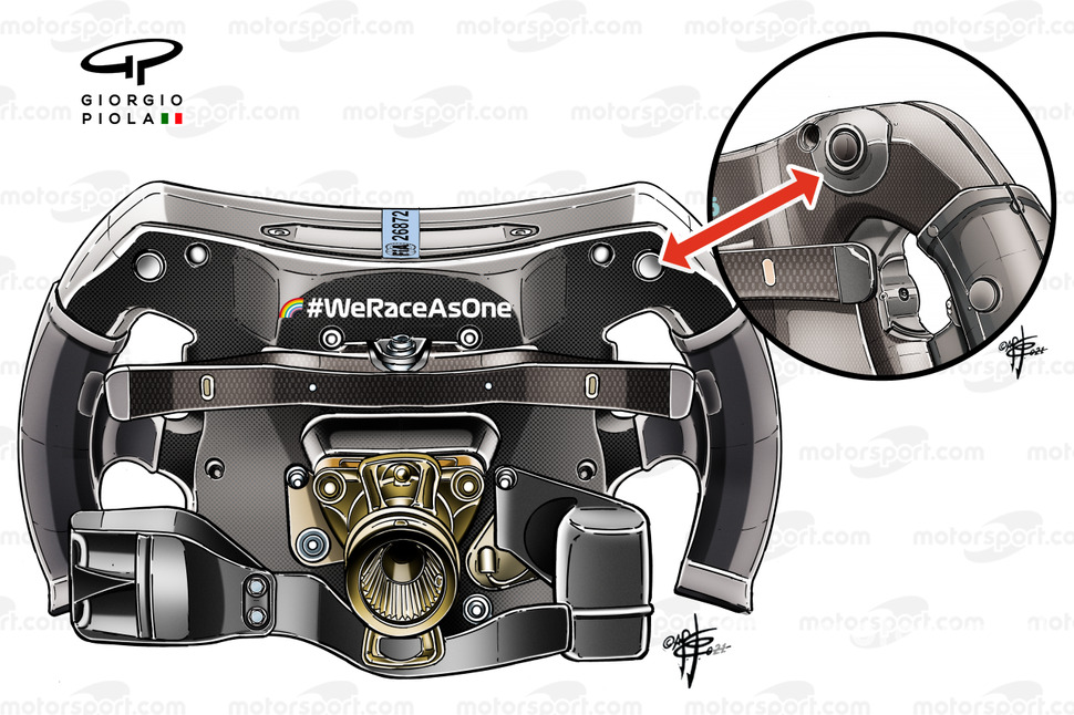 Détail de la protection arrière du volant Mercedes AMG F1 W12, GP de France