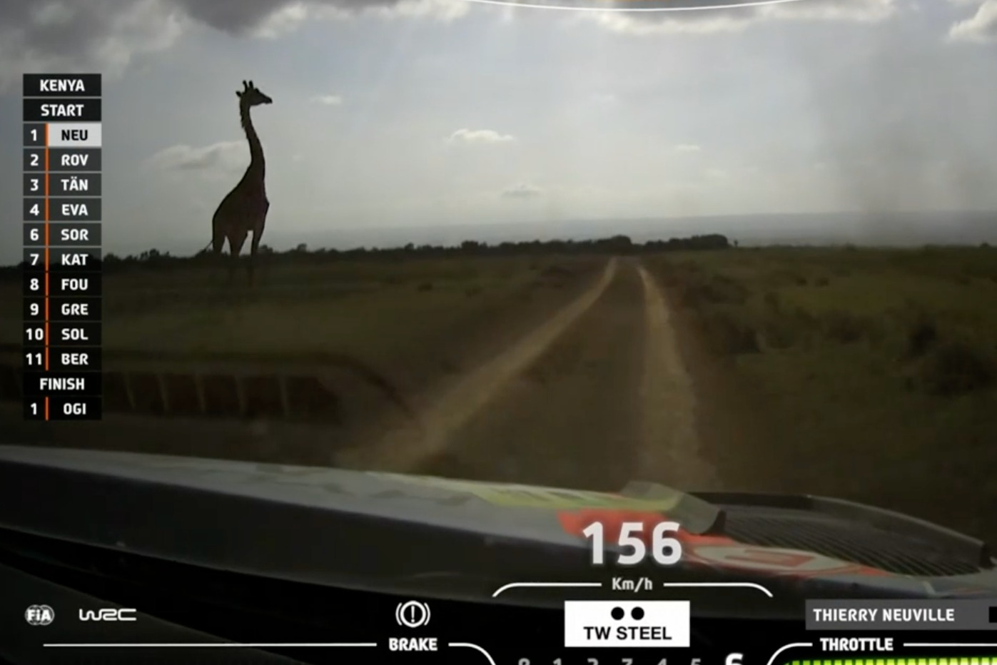 Neuville s'approche d'une girafe 