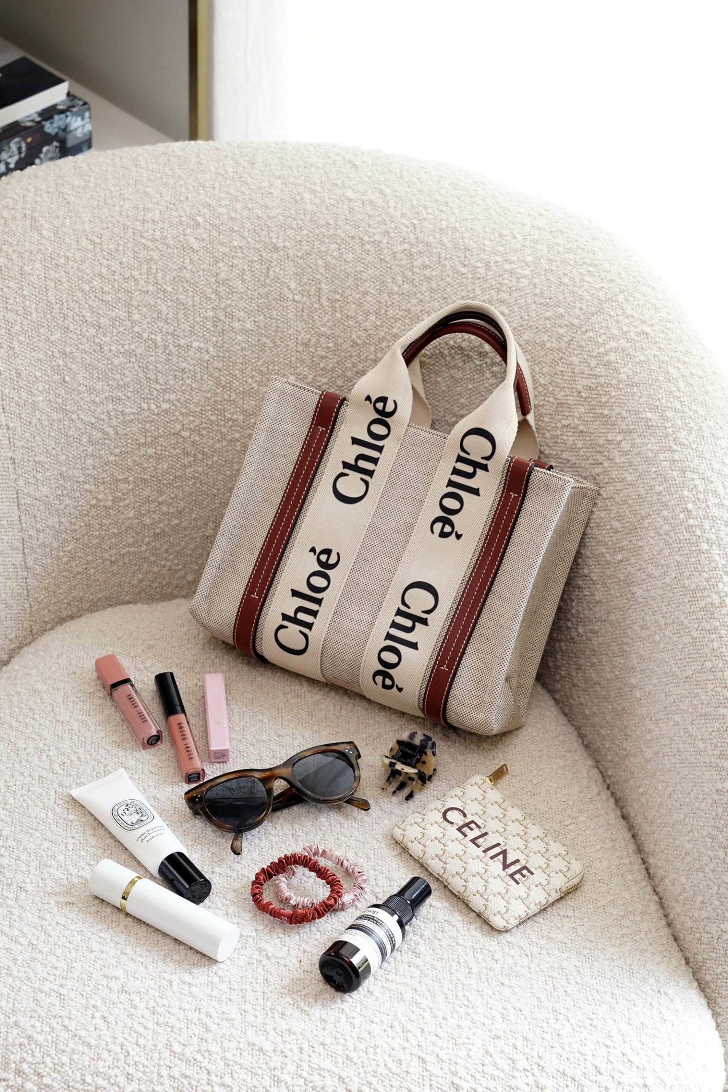 Chloe Small Woody Tote Toile Marron